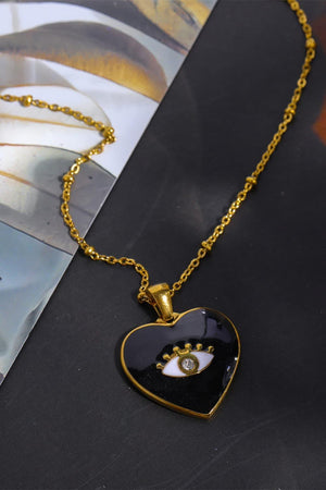 Topmost Heart And Evil Eye Shape Gold Plated Necklace - MXSTUDIO.COM