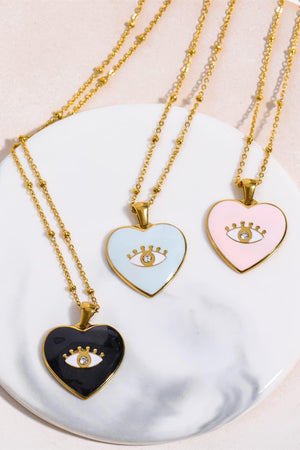 Topmost Heart And Evil Eye Shape Gold Plated Necklace - MXSTUDIO.COM