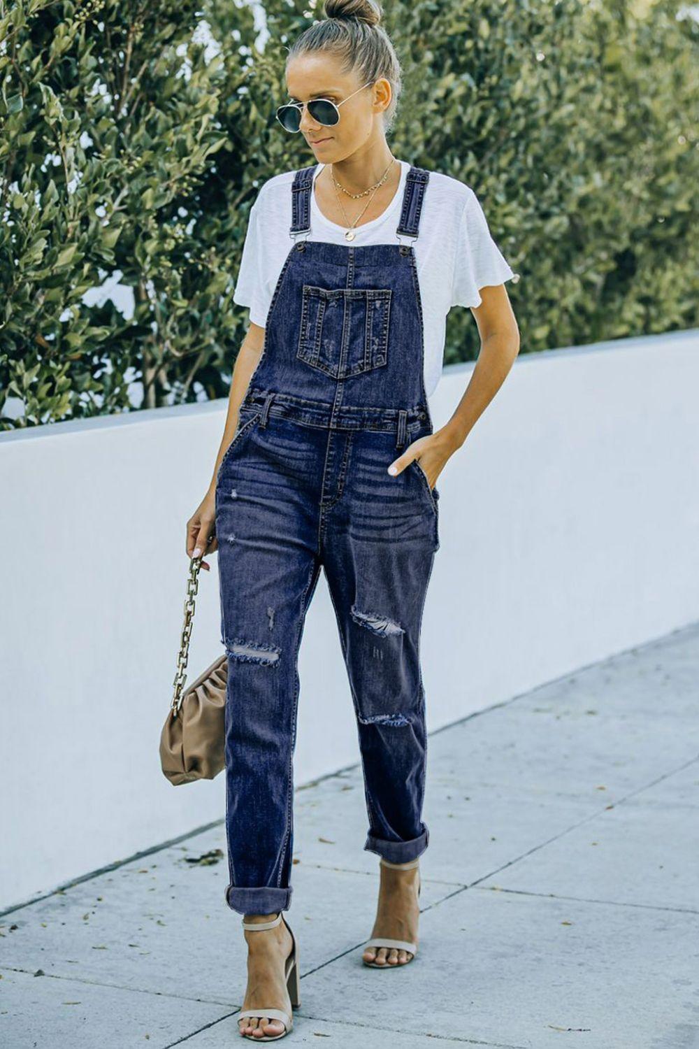 Tough Distressed Denim Overalls - MXSTUDIO.COM