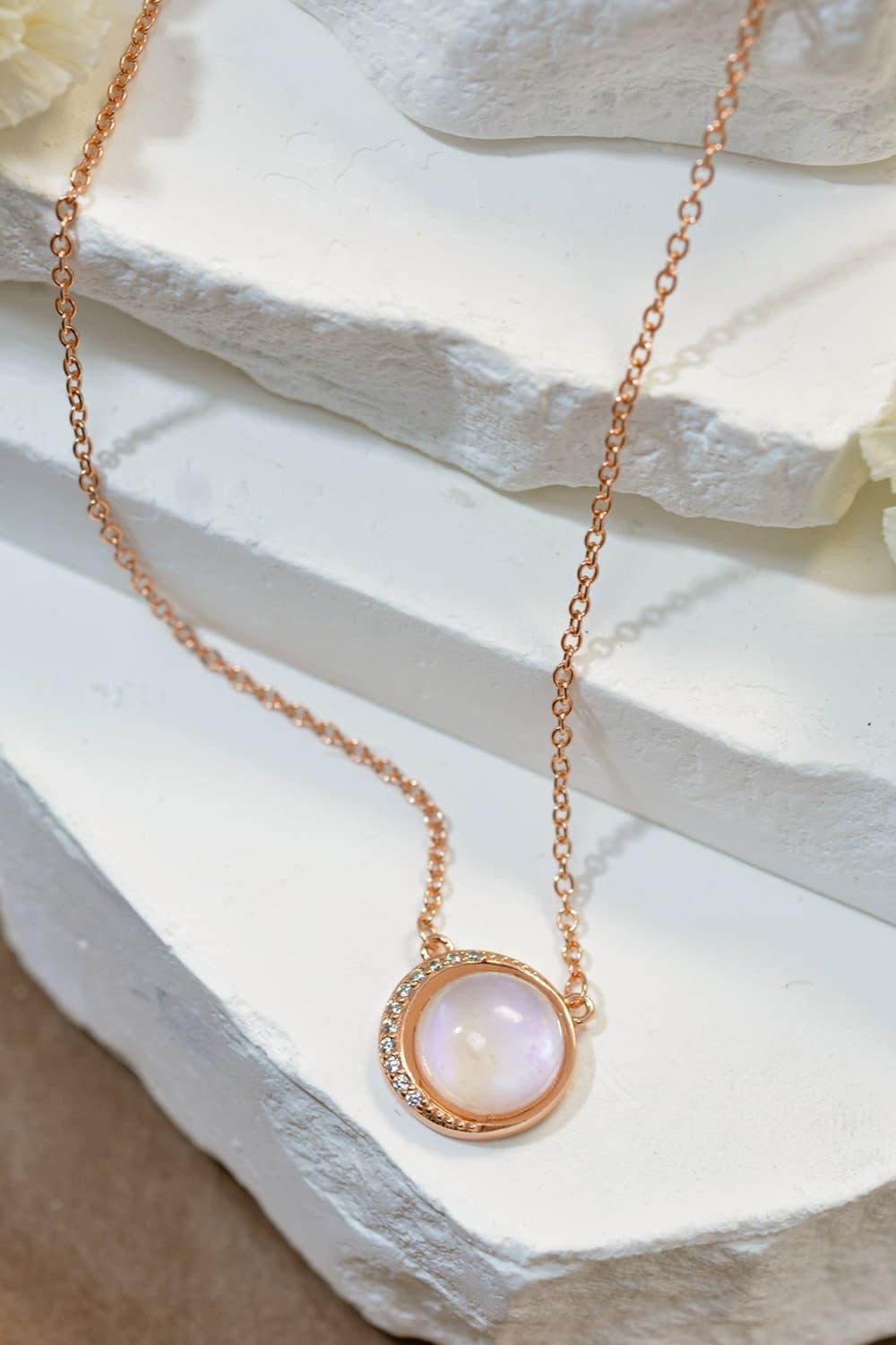 Tranquil Life Rose Gold Plated Chain Moonstone Necklace - MXSTUDIO.COM