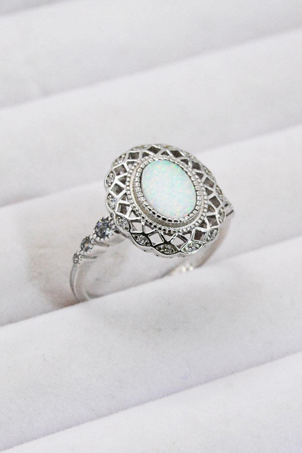 Treasured Platinum Plated 925 Sterling Silver Opal Ring - MXSTUDIO.COM