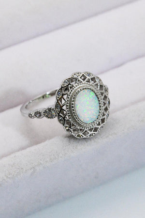 Treasured Platinum Plated 925 Sterling Silver Opal Ring - MXSTUDIO.COM