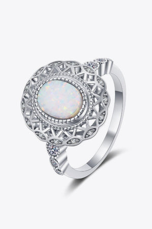 Treasured Platinum Plated 925 Sterling Silver Opal Ring - MXSTUDIO.COM