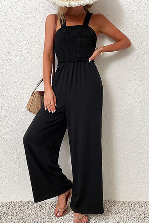 Trendsetting Smocked Black Sleeveless Jumpsuit - MXSTUDIO.COM