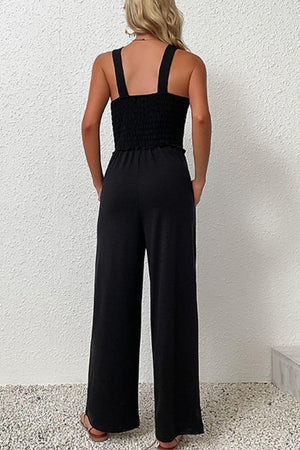 Trendsetting Smocked Black Sleeveless Jumpsuit - MXSTUDIO.COM