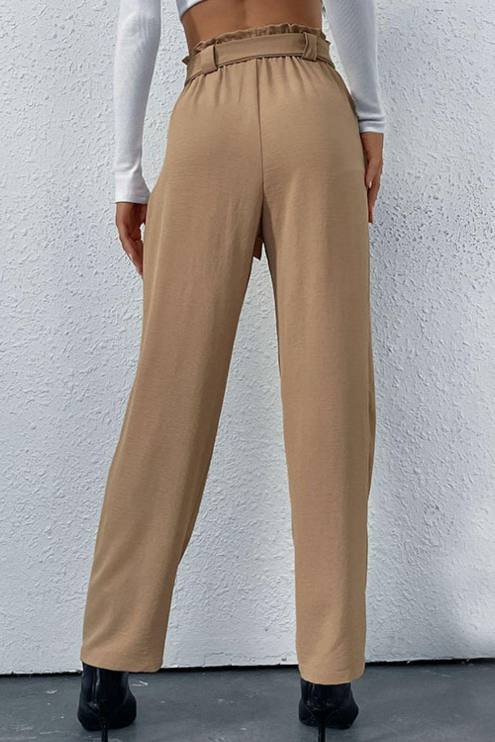 Trendsetting Straight Leg Khaki Tie Front Pants - MXSTUDIO.COM