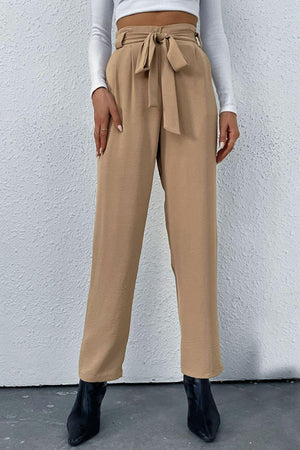Trendsetting Straight Leg Khaki Tie Front Pants - MXSTUDIO.COM