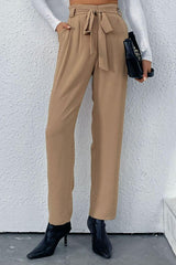 Trendsetting Straight Leg Khaki Tie Front Pants - MXSTUDIO.COM