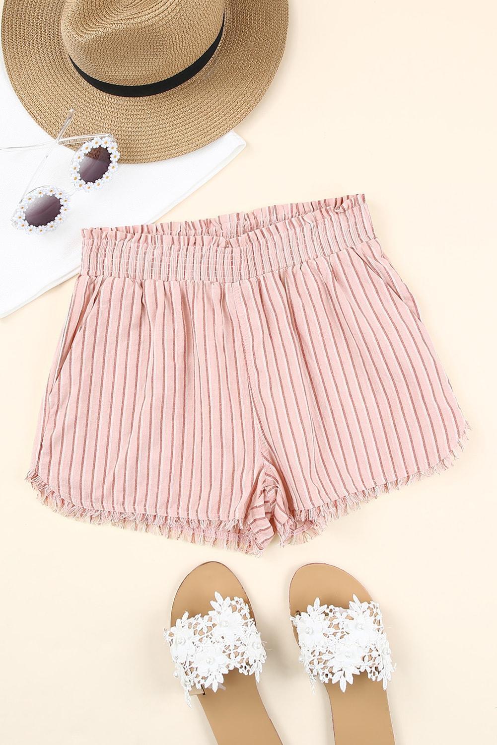 Trendy Frayed Hem Stripe Shorts - MXSTUDIO.COM