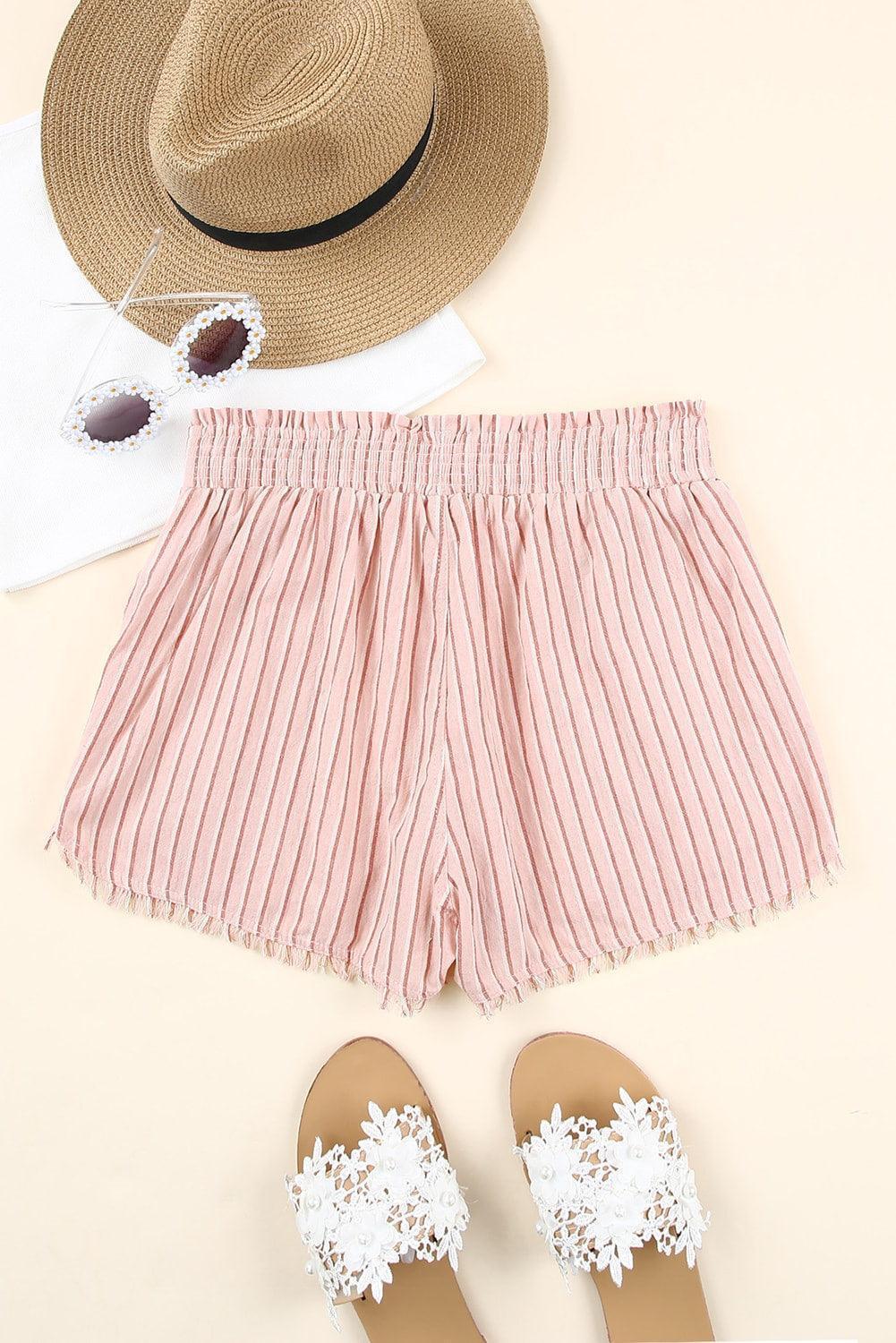 Trendy Frayed Hem Stripe Shorts - MXSTUDIO.COM