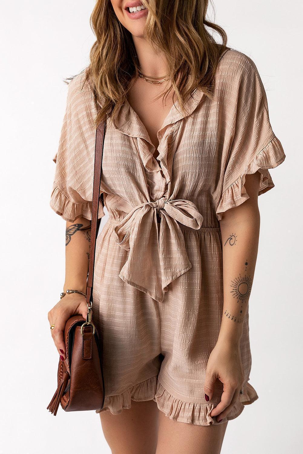 Trendy Tie-Front Striped Romper - MXSTUDIO.COM