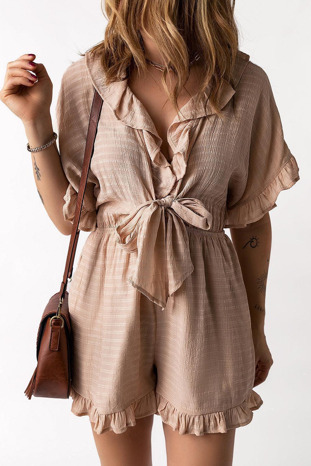 Trendy Tie-Front Striped Romper - MXSTUDIO.COM