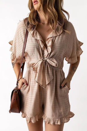 Trendy Tie-Front Striped Romper - MXSTUDIO.COM