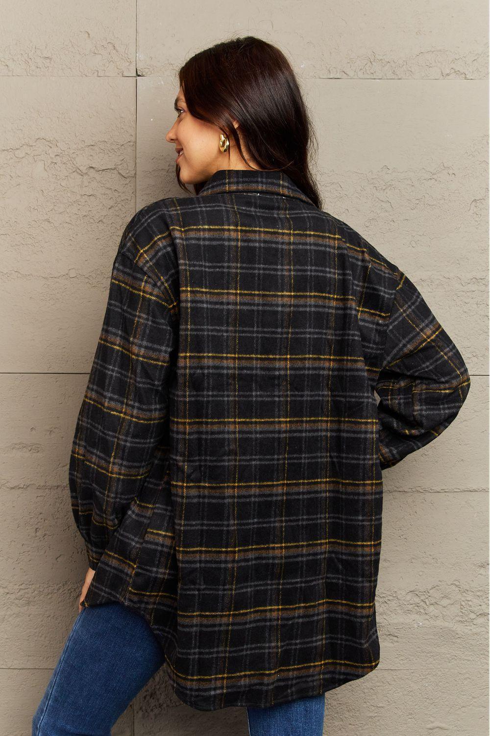 Trendy Warmth Plaid Shacket With Pockets - MXSTUDIO.COM