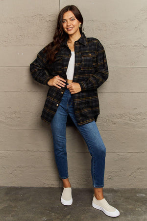 Trendy Warmth Plaid Shacket With Pockets - MXSTUDIO.COM