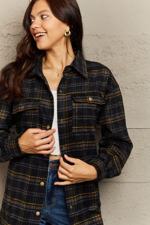 Trendy Warmth Plaid Shacket With Pockets - MXSTUDIO.COM