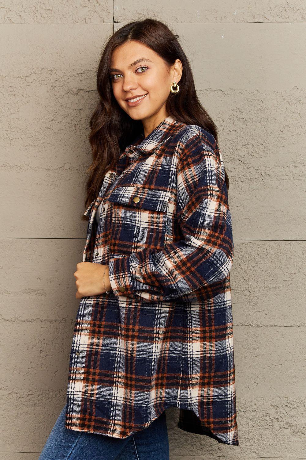 Trendy Warmth Plaid Shacket With Pockets - MXSTUDIO.COM