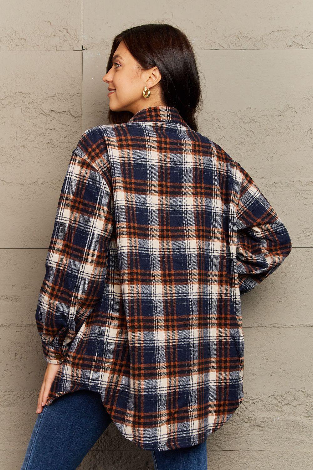 Trendy Warmth Plaid Shacket With Pockets - MXSTUDIO.COM