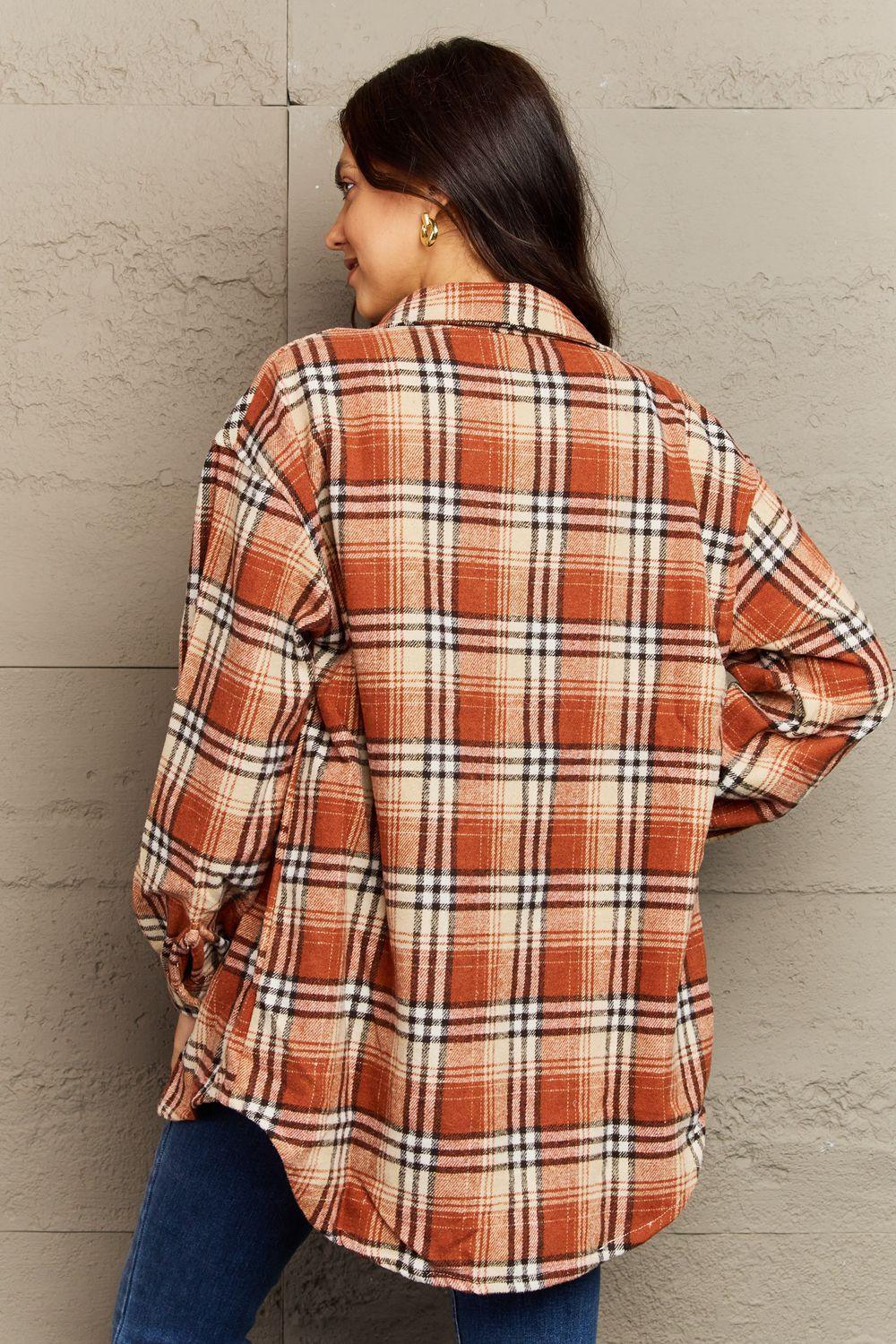 Trendy Warmth Plaid Shacket With Pockets - MXSTUDIO.COM