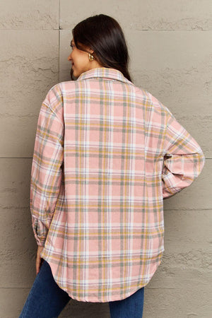 Trendy Warmth Plaid Shacket With Pockets - MXSTUDIO.COM