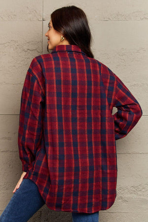 Trendy Warmth Plaid Shacket With Pockets - MXSTUDIO.COM