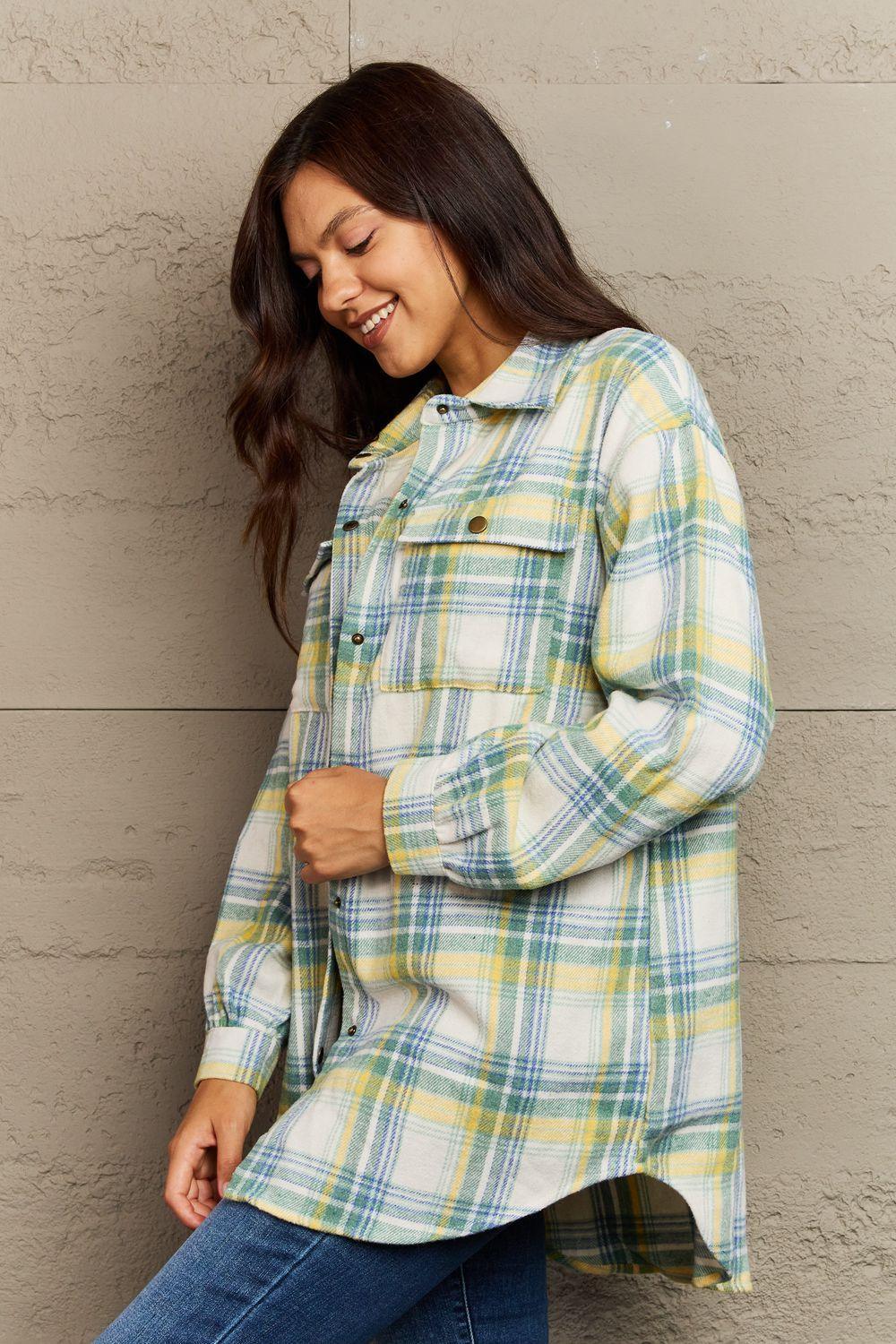 Trendy Warmth Plaid Shacket With Pockets - MXSTUDIO.COM