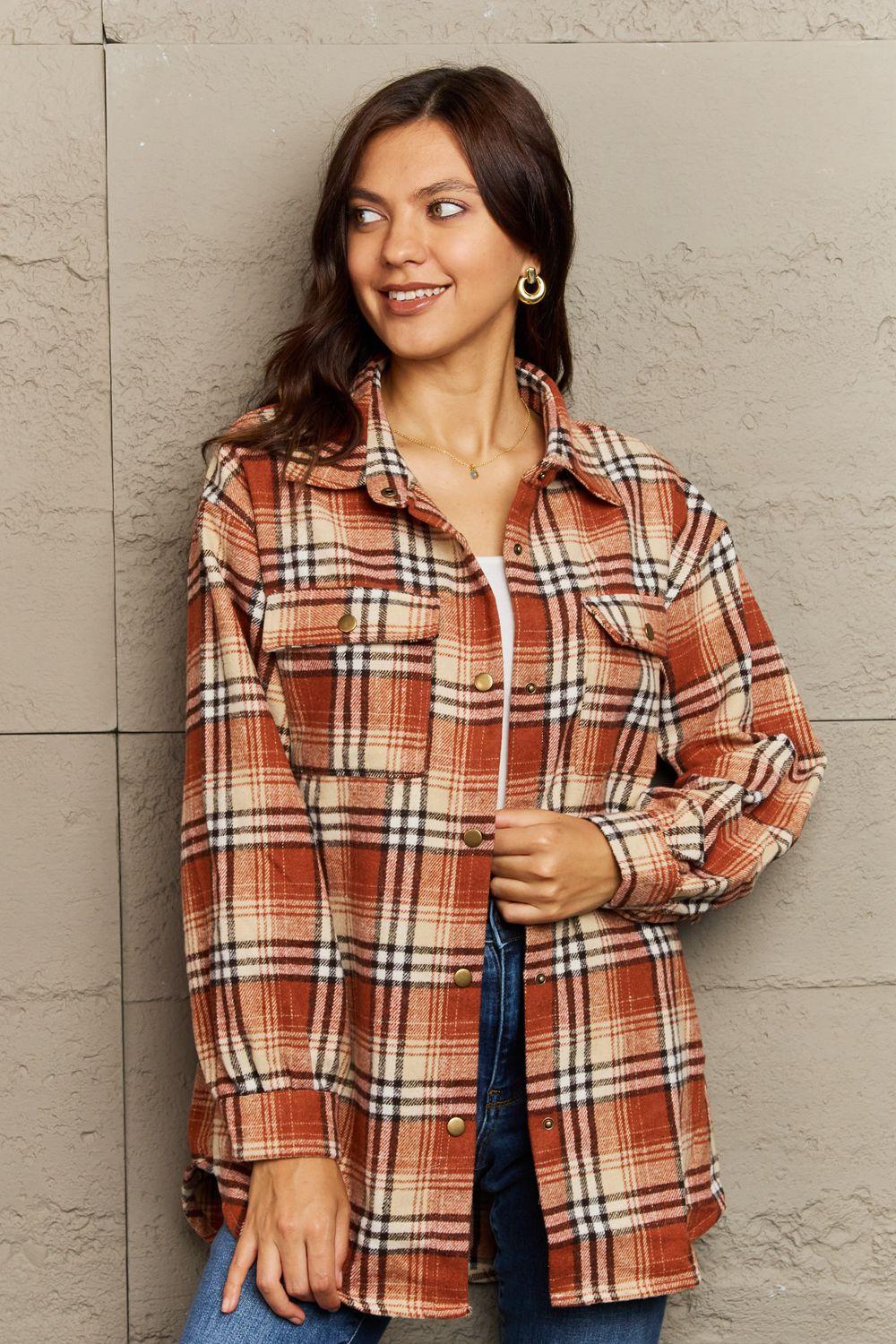 Trendy Warmth Plaid Shacket With Pockets - MXSTUDIO.COM