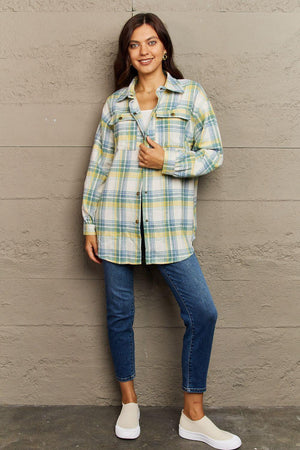 Trendy Warmth Plaid Shacket With Pockets - MXSTUDIO.COM