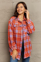 Trendy Warmth Plaid Shacket With Pockets - MXSTUDIO.COM