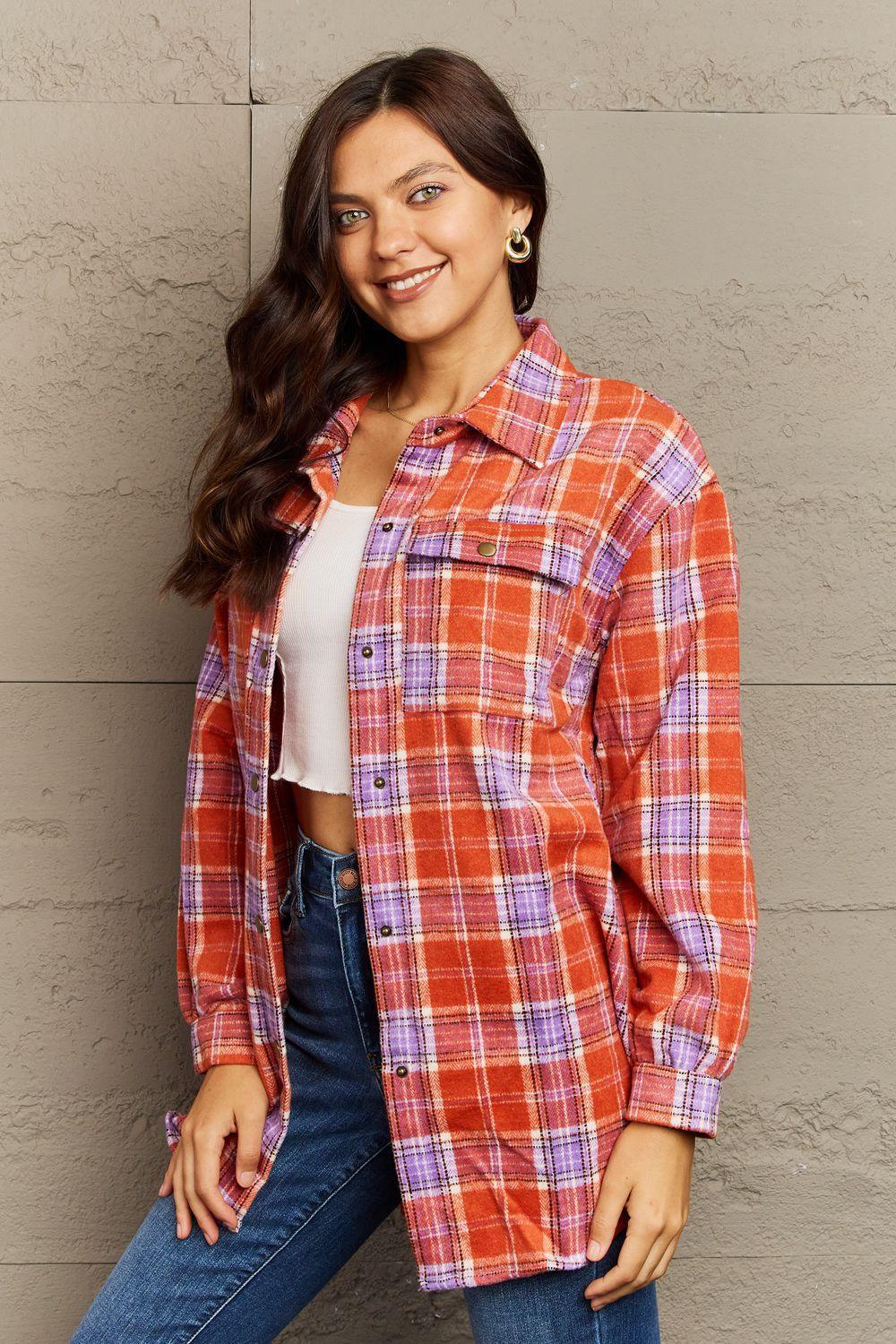 Trendy Warmth Plaid Shacket With Pockets - MXSTUDIO.COM