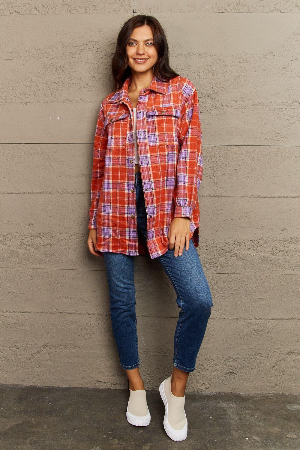 Trendy Warmth Plaid Shacket With Pockets - MXSTUDIO.COM