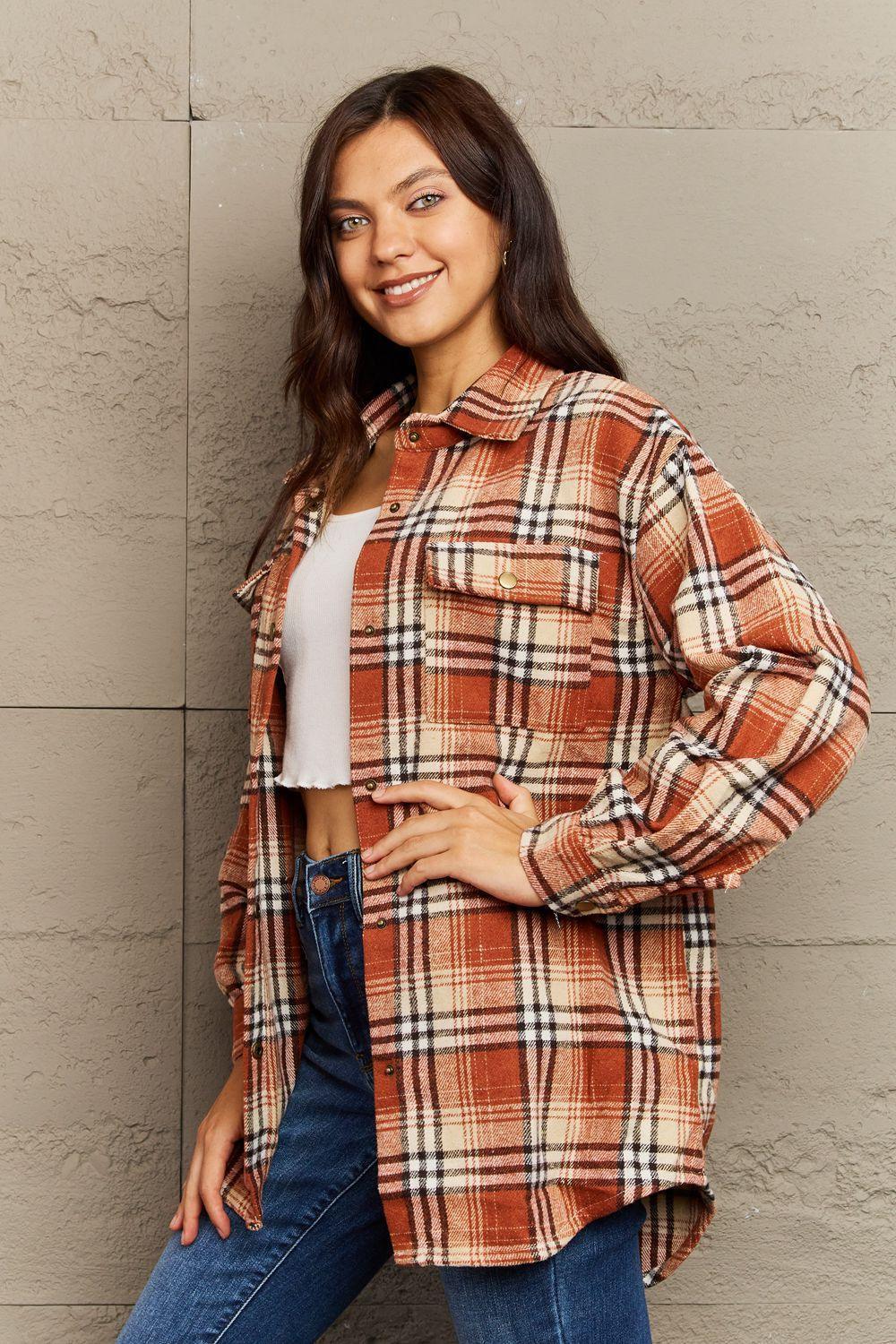 Trendy Warmth Plaid Shacket With Pockets - MXSTUDIO.COM