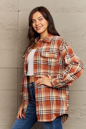 Trendy Warmth Plaid Shacket With Pockets - MXSTUDIO.COM