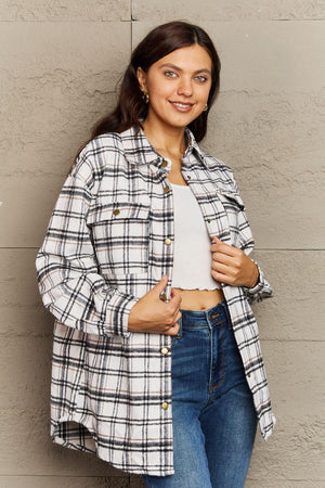 Trendy Warmth Plaid Shacket With Pockets - MXSTUDIO.COM