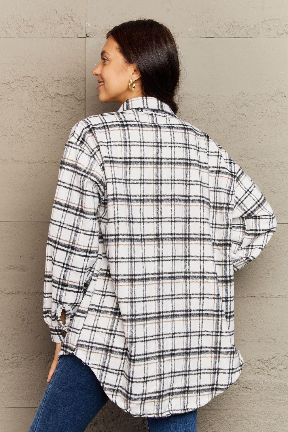 Trendy Warmth Plaid Shacket With Pockets - MXSTUDIO.COM