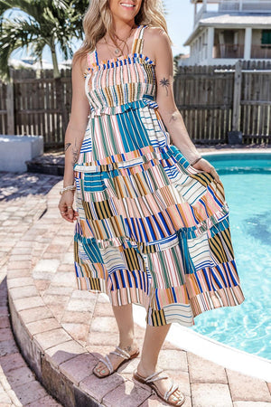 a woman standing in front of a swimming pool