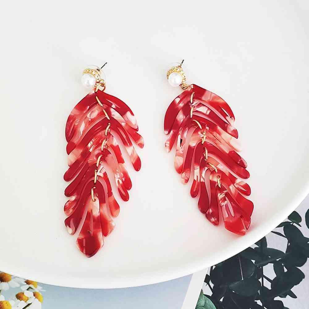 Tropical Feel Leaf Dangle Earrings-MXSTUDIO.COM