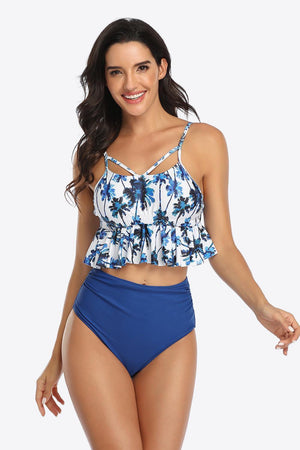 Tropical Print Ruffled Two Piece Swimsuit - MXSTUDIO.COM