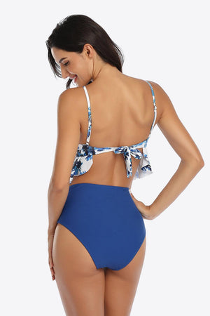 Tropical Print Ruffled Two Piece Swimsuit - MXSTUDIO.COM