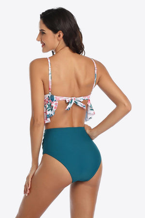 Tropical Print Ruffled Two Piece Swimsuit - MXSTUDIO.COM