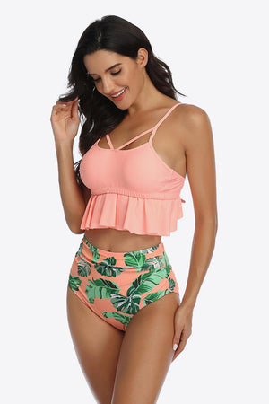 Tropical Print Ruffled Two Piece Swimsuit - MXSTUDIO.COM