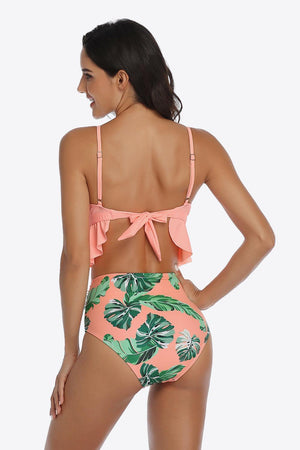 Tropical Print Ruffled Two Piece Swimsuit - MXSTUDIO.COM