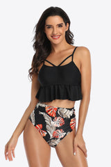 Tropical Print Ruffled Two Piece Swimsuit - MXSTUDIO.COM