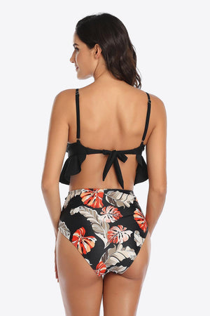 Tropical Print Ruffled Two Piece Swimsuit - MXSTUDIO.COM