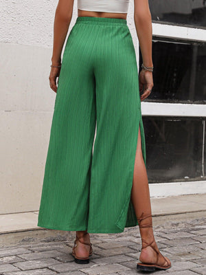 Tropical Vibe Slit Green Wide Leg Pants - MXSTUDIO.COM