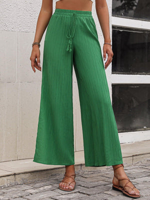 Tropical Vibe Slit Green Wide Leg Pants - MXSTUDIO.COM