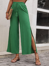 Tropical Vibe Slit Green Wide Leg Pants - MXSTUDIO.COM