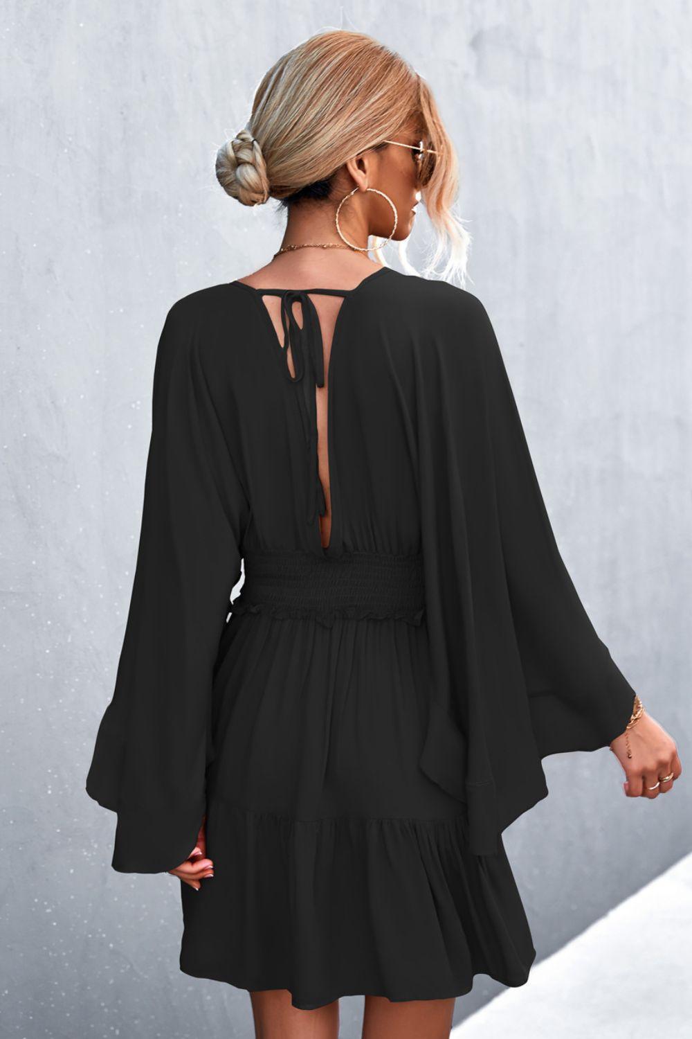 True Elegance Surplice Mini Cloak Sleeve Dress - MXSTUDIO.COM