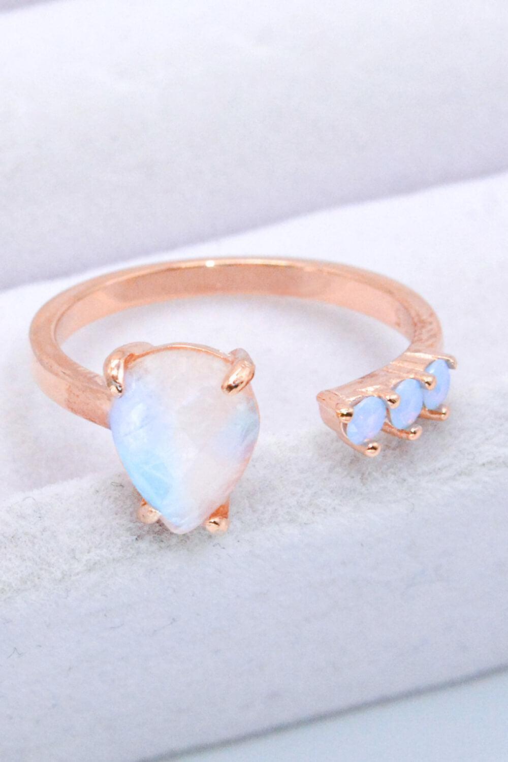 Truly Chic Rose Gold-Plated Open Moonstone Ring - MXSTUDIO.COM