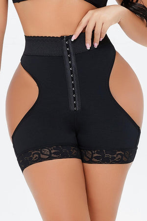 Tummy Control Lace Trim Cutout Shaping Shorts - MXSTUDIO.COM